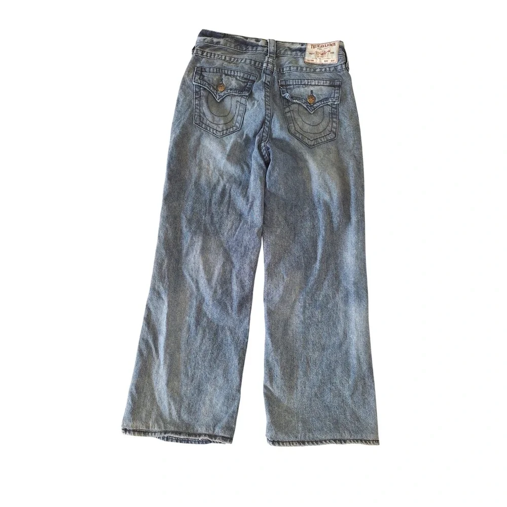 True Religion Vinny Ultra Baggy Jeans Blue Distressed Wide Leg Mens 28 x 29